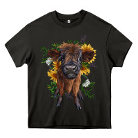 Asphalt highland cow with sunflower Heavy Core Tee - RanaPortraitStore