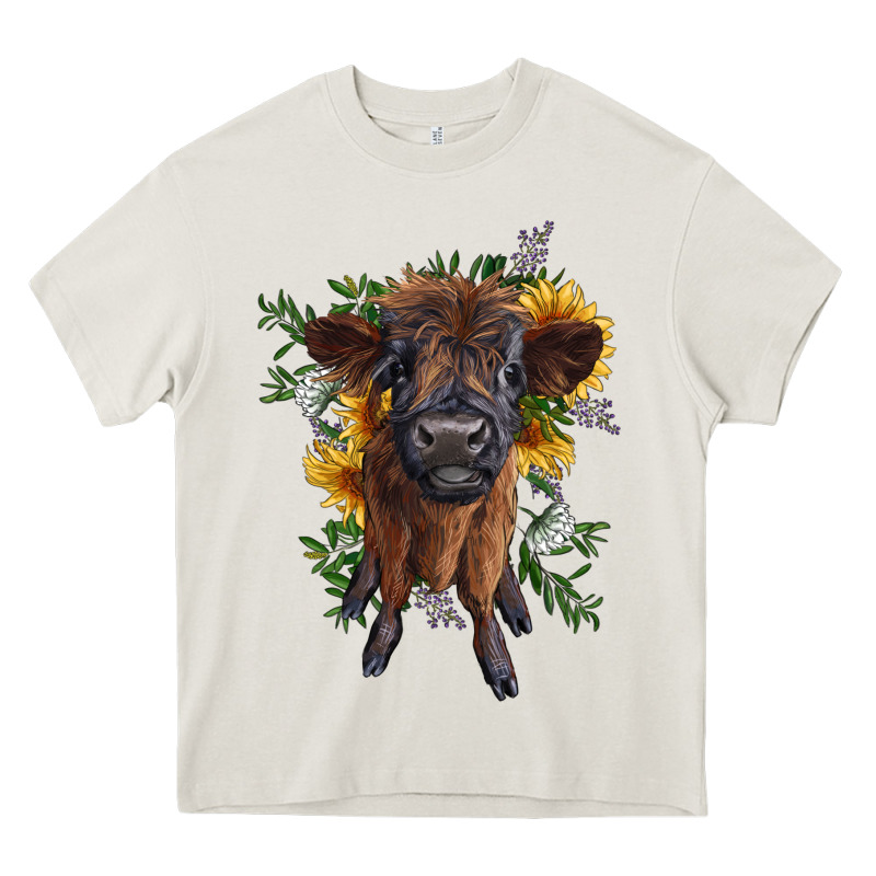 Highland Cow With Sunflower Heavy Core Tee by RanaPortraitStore | Teevron