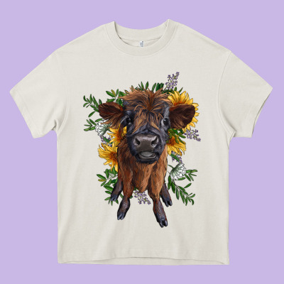 Highland Cow With Sunflower Heavy Core Tee Designed By Ranaportraitstore