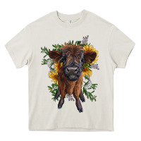 Cream highland cow with sunflower Heavy Core Tee - RanaPortraitStore
