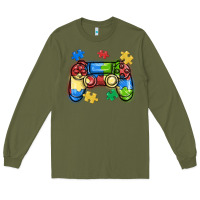 Army Green autism awareness video game controller Long Sleeve Tee - MaliasSmallBusiness