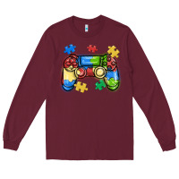 Burgundy autism awareness video game controller Long Sleeve Tee - MaliasSmallBusiness