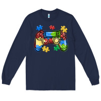 Navy autism awareness video game controller Long Sleeve Tee - MaliasSmallBusiness