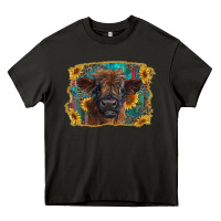 Asphalt highland cow calf with western background Heavy Core Tee - RanaPortraitStore