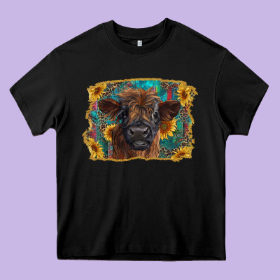 Highland Cow Calf With Western Background Heavy Core Tee Designed By Ranaportraitstore