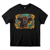 Black highland cow calf with western background Heavy Core Tee - RanaPortraitStore