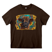 Chocolate Brown highland cow calf with western background Heavy Core Tee - RanaPortraitStore