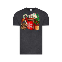 Vintage Black Christmas hot chocolate cup with gift and letters Vintage Tee - AdoDesignShop