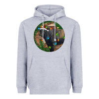 Heather Grey Black Angus Bull with Christmas Lights Heavyweight Hoodie - RanaPortraitStore