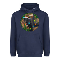 Navy Black Angus Bull with Christmas Lights Heavyweight Hoodie - RanaPortraitStore