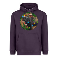 Plum Black Angus Bull with Christmas Lights Heavyweight Hoodie - RanaPortraitStore