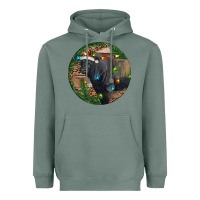 Sage Black Angus Bull with Christmas Lights Heavyweight Hoodie - RanaPortraitStore