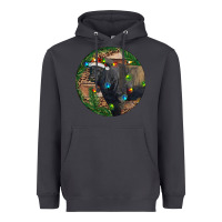 Smoke Black Angus Bull with Christmas Lights Heavyweight Hoodie - RanaPortraitStore