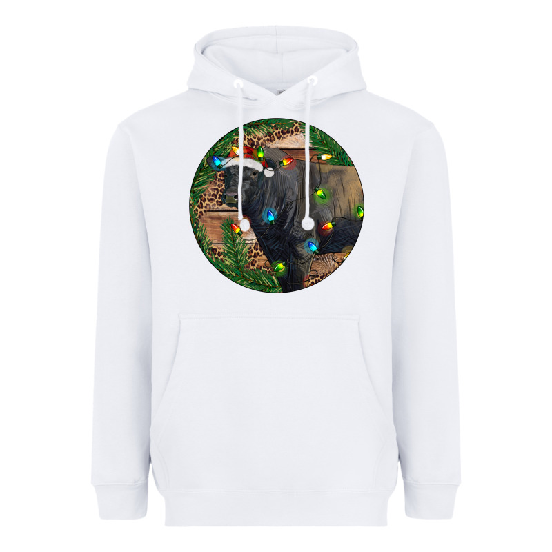 Black Angus Bull With Christmas Lights Heavyweight Hoodie by RanaPortraitStore | Teevron