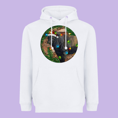 Black Angus Bull With Christmas Lights Heavyweight Hoodie Designed By Ranaportraitstore
