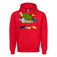Red custom teacher books Zipper Hoodie - NancyCooperArtShop