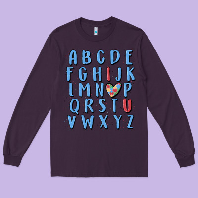 Alphabet Autism Awareness Long Sleeve Tee Designed By Maliassmallbusiness
