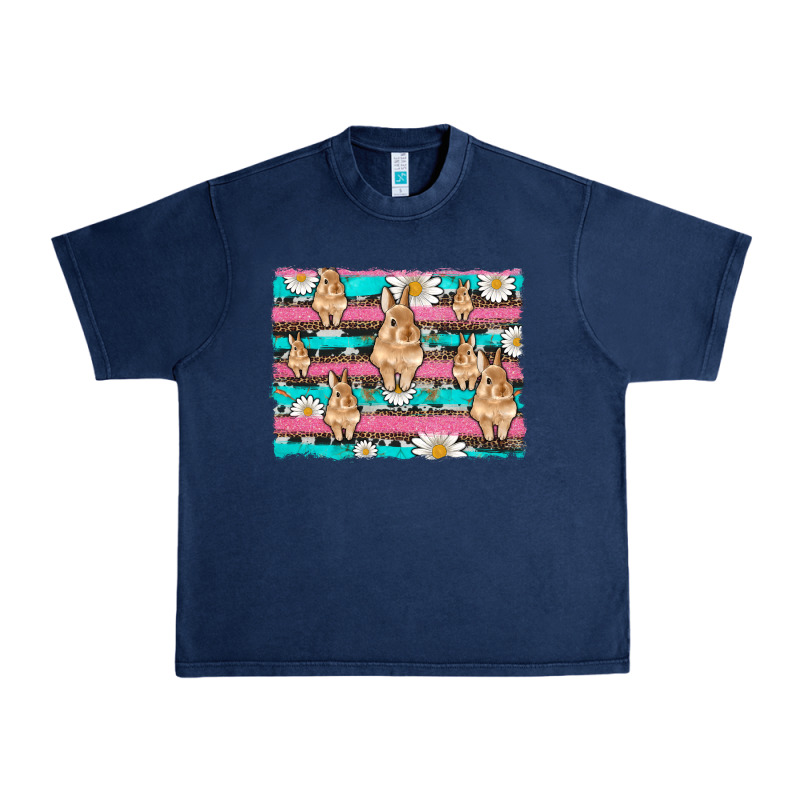 Easter Bunny With Daisy And Turquoise Cowhide Leopard  Background Urban Heavy Tee by Artiststas | Teevron