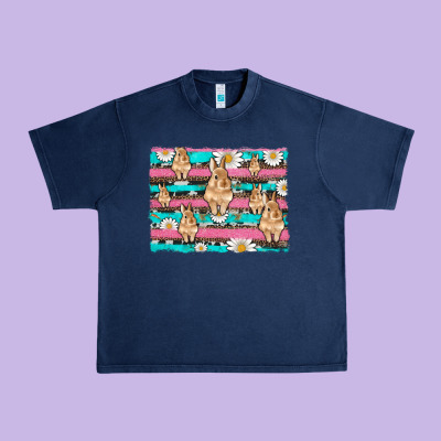 Easter Bunny With Daisy And Turquoise Cowhide Leopard  Background Urban Heavy Tee Designed By Artiststas