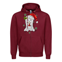 Burgundy merry christmas ghost Zipper Hoodie - MaliasSmallBusiness