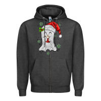 Charcoal Heather merry christmas ghost Zipper Hoodie - MaliasSmallBusiness
