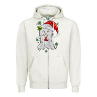 Oatmeal Heather merry christmas ghost Zipper Hoodie - MaliasSmallBusiness