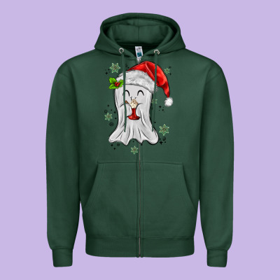 Merry Christmas Ghost Zipper Hoodie Designed By Maliassmallbusiness