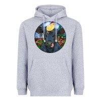 Heather Grey Black Angus Cattle with Santa Chick Christmas Heavyweight Hoodie - RanaPortraitStore