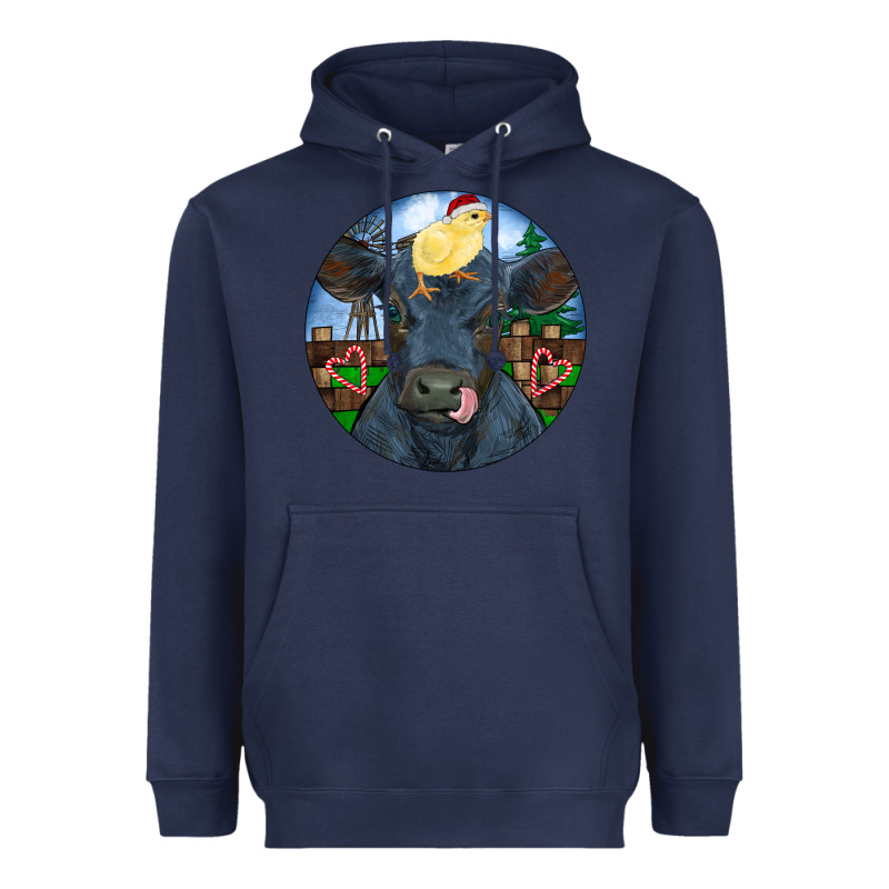 Black Angus Cattle With Santa Chick Christmas Heavyweight Hoodie by RanaPortraitStore | Teevron