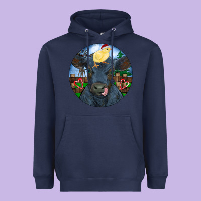 Black Angus Cattle With Santa Chick Christmas Heavyweight Hoodie Designed By Ranaportraitstore