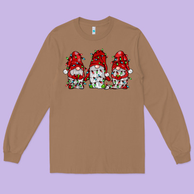 Gnome With Christmas Lights Long Sleeve Tee Designed By Jahusdesignshop