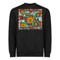 Black sunflowers and western old wheel aztec cowhide background Heavyweight Sweatshirt - Artiststas