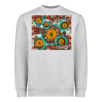 Sunflowers And Western Old Wheel Aztec Cowhide Background Heavyweight Sweatshirt | Teevron