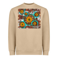 Mushroom sunflowers and western old wheel aztec cowhide background Heavyweight Sweatshirt - Artiststas