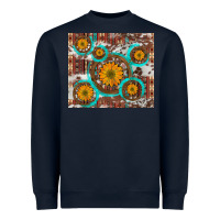 Navy sunflowers and western old wheel aztec cowhide background Heavyweight Sweatshirt - Artiststas