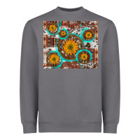 Storm sunflowers and western old wheel aztec cowhide background Heavyweight Sweatshirt - Artiststas