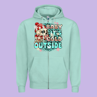 Baby Its Cold Outside Skeleton Zipper Hoodie Designed By Maliassmallbusiness