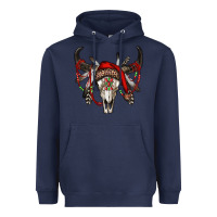 Navy Western Christmas Bull Skull Heavyweight Hoodie - RanaPortraitStore