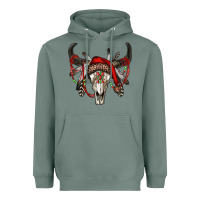 Sage Western Christmas Bull Skull Heavyweight Hoodie - RanaPortraitStore