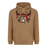 Toasted Coconut Western Christmas Bull Skull Heavyweight Hoodie - RanaPortraitStore