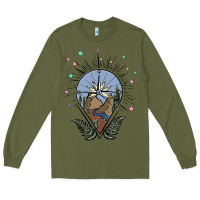 Army Green compass with mountain Long Sleeve Tee - MaliasSmallBusiness