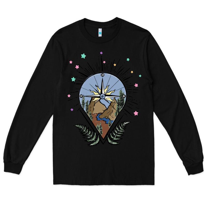 Compass With Mountain Long Sleeve Tee by MaliasSmallBusiness | Teevron
