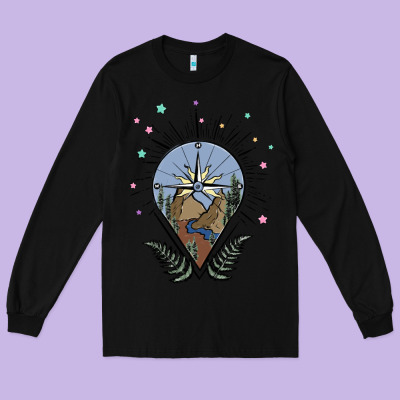 Compass With Mountain Long Sleeve Tee Designed By Maliassmallbusiness