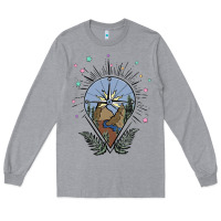 Heather Grey compass with mountain Long Sleeve Tee - MaliasSmallBusiness