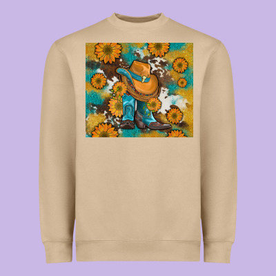 Sunflowers And Cowboy Boots With Cowhide And Glitter Tumbler Heavyweight Sweatshirt Designed By Artiststas