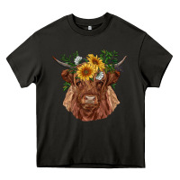 Asphalt highland cow with sunflowers Heavy Core Tee - RanaPortraitStore
