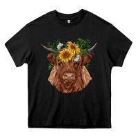 Black highland cow with sunflowers Heavy Core Tee - RanaPortraitStore