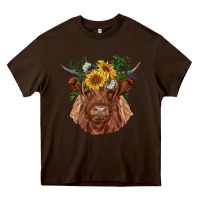 Chocolate Brown highland cow with sunflowers Heavy Core Tee - RanaPortraitStore
