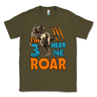 Army Green i'm three hear me roar dinosaur birthday Classic Tee - LillyAllenDesigns