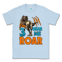 Dusty Blue i'm three hear me roar dinosaur birthday Classic Tee - LillyAllenDesigns